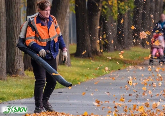 استفاده از دمنده برای جمع کردن برگ ها leaf blower + دمنده برگ